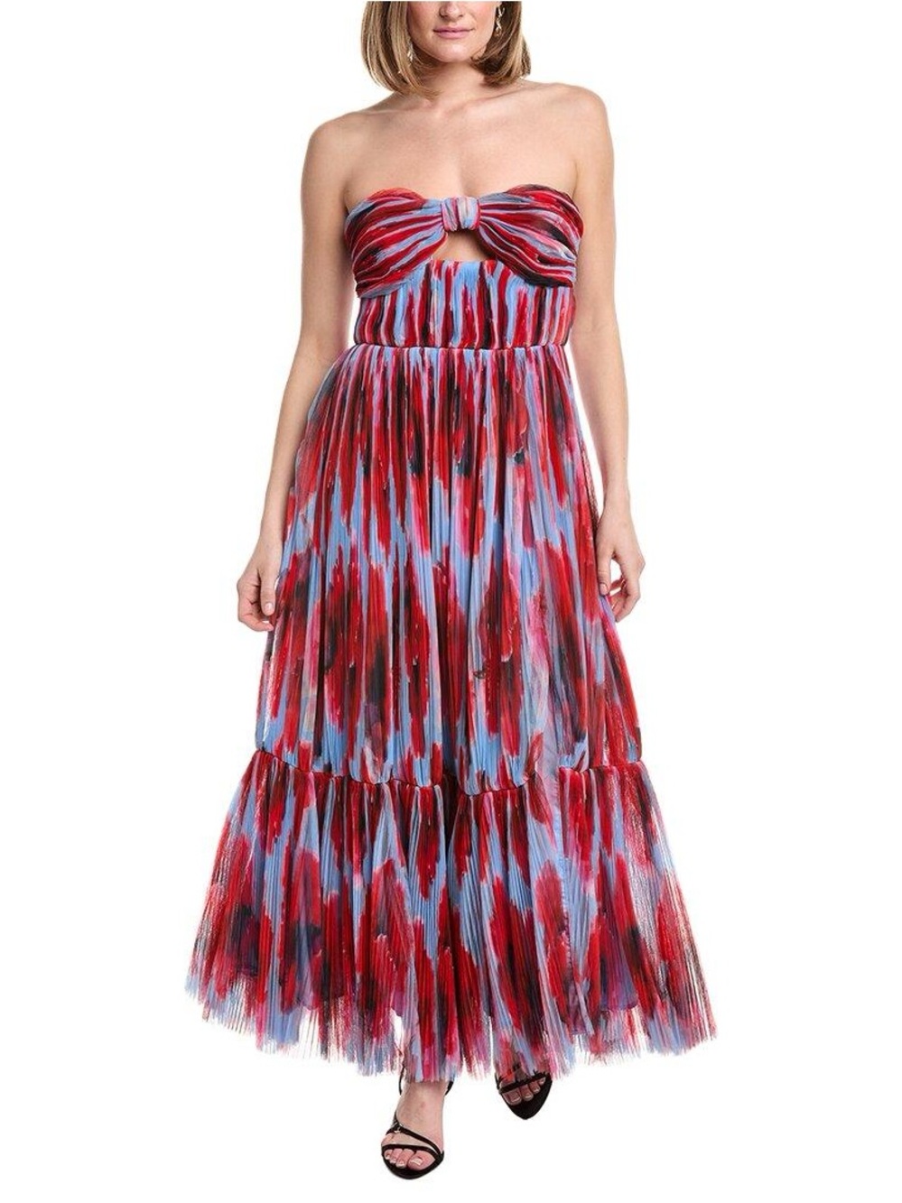 Hutch Strapless Red and Blue Printed Maxi Dress